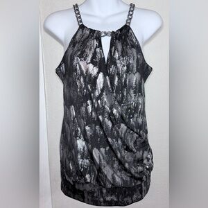 To Yo 5 Black Silver Metallic halter top metal Neckline Women M